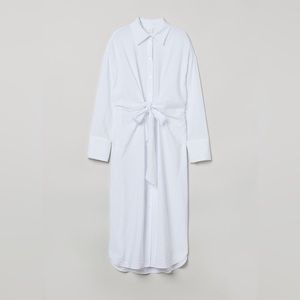 H&M White Midi Shirt Dress with Front Tie